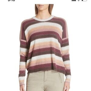 New ATM NWT Wool Cashmere Wine Striped Long Sleeve Crewneck Sweater Size L